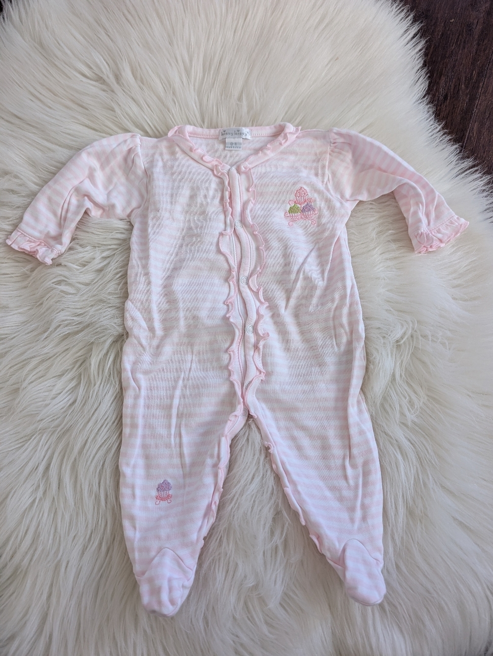 Kissy Kissy Pink Cupcake Birthday Pima Cotton Ruffle Footie 0-3 Months